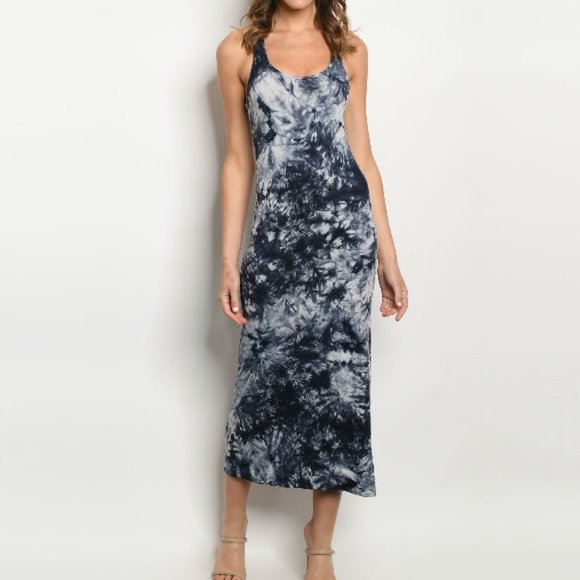 Tie Dye Tank Maxi Dress Print Sheath Dresses Navy - Picture 1 of 9